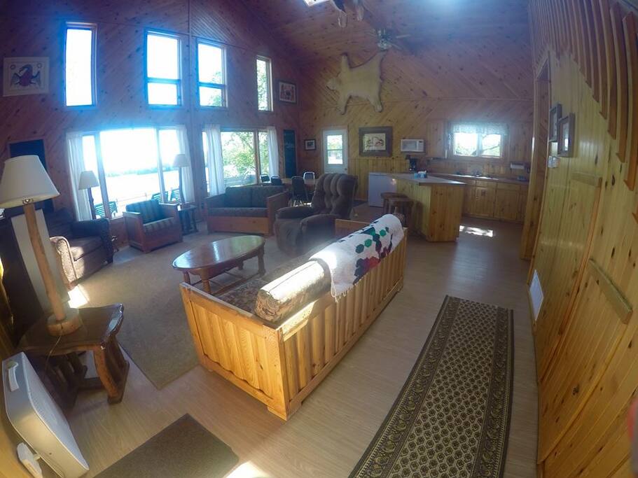 Front door entrance into cabin. Open floor concept.