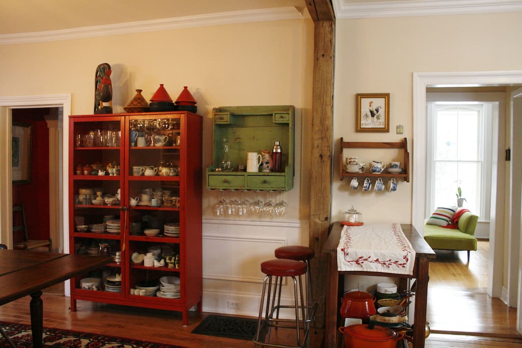 Kitchen-dining room; reading room in the background.