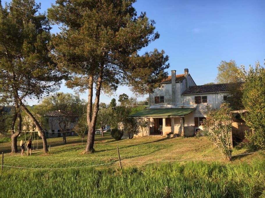 Jardin et maison en fin de journée