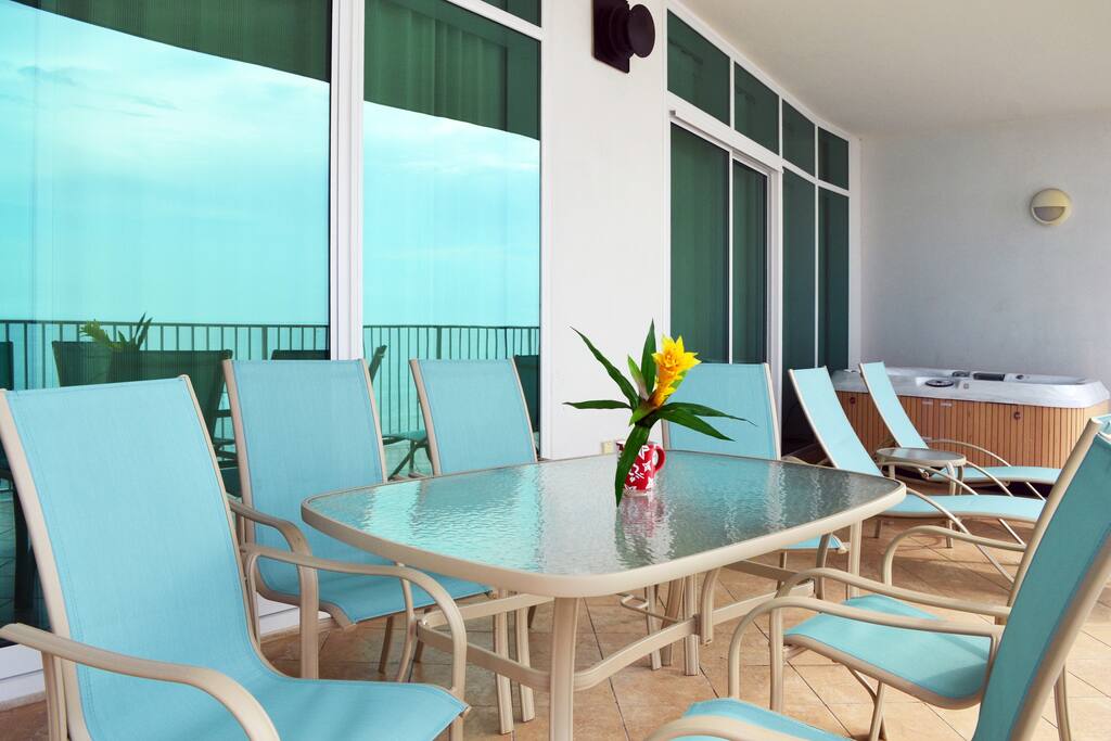 Seating and lounging on the balcony.