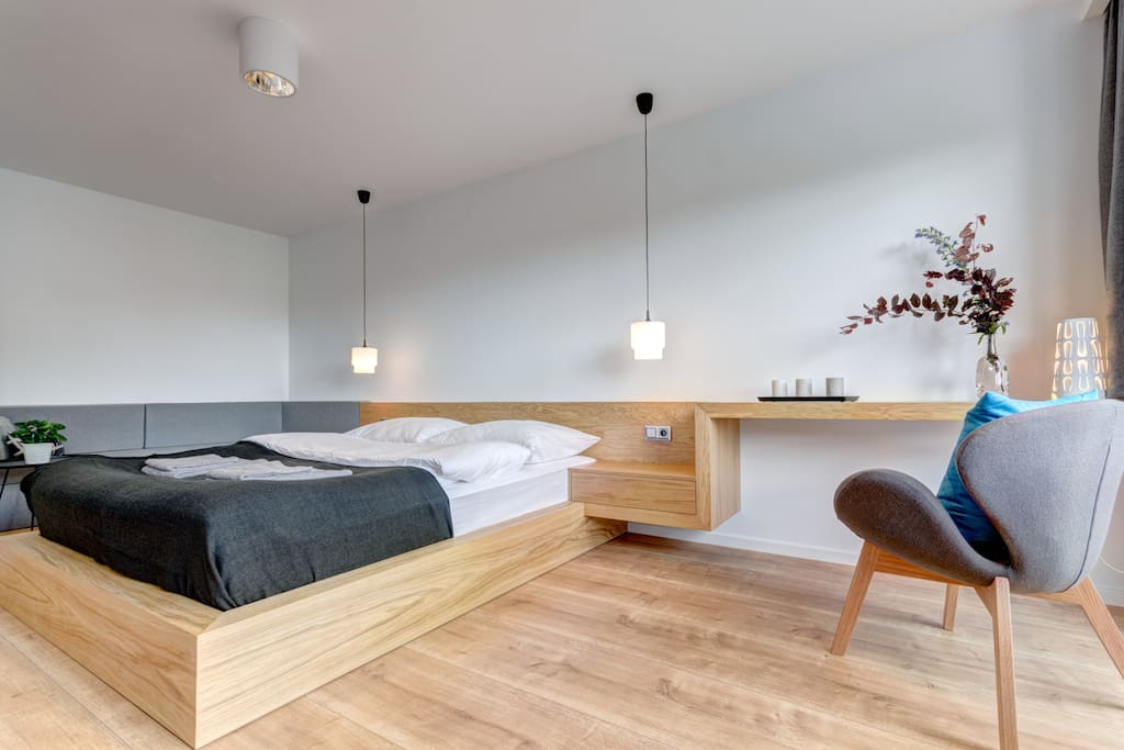 living room, double bed and sofa