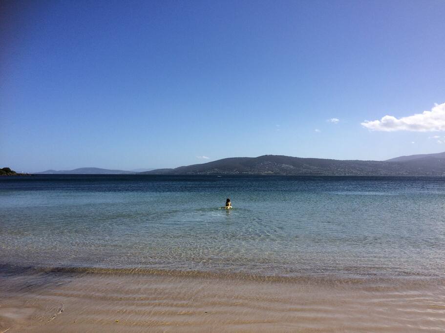The pristine beach at the end of our street, a 4 min walk.