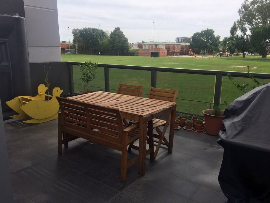 Deck overlooking green space