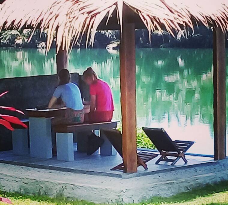 our new gazebo with a stunning view of the river.