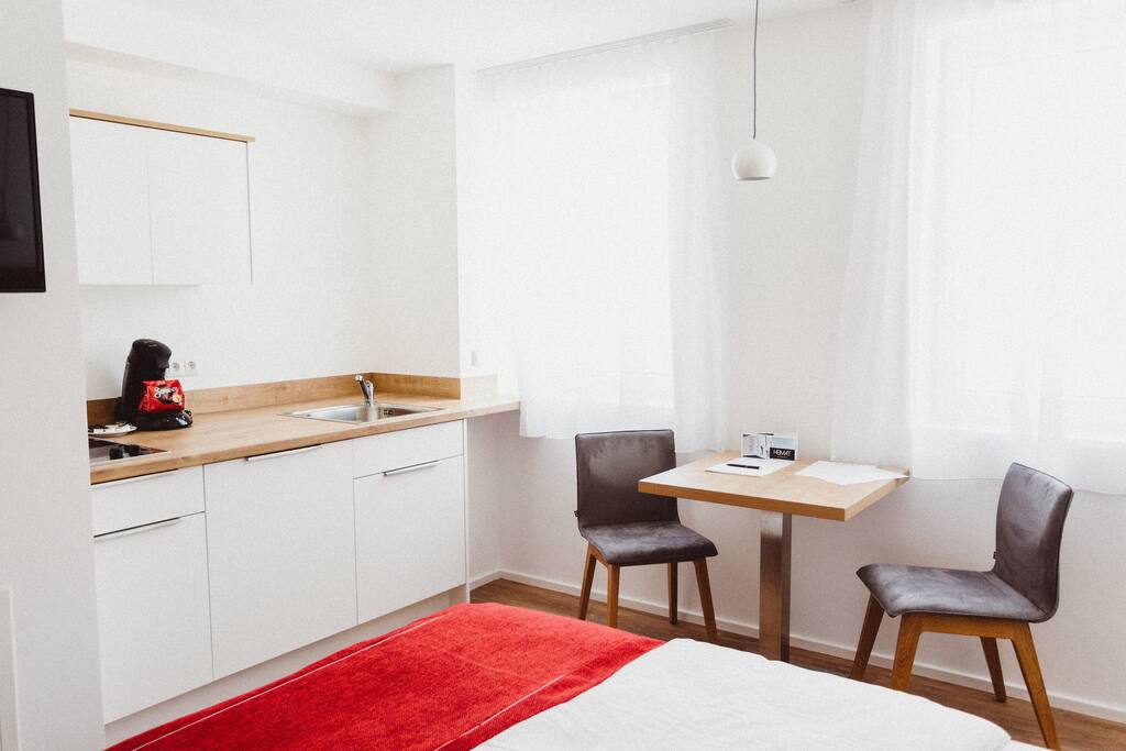 Jedes Appartment verfügt über eine eigene Kitchenette