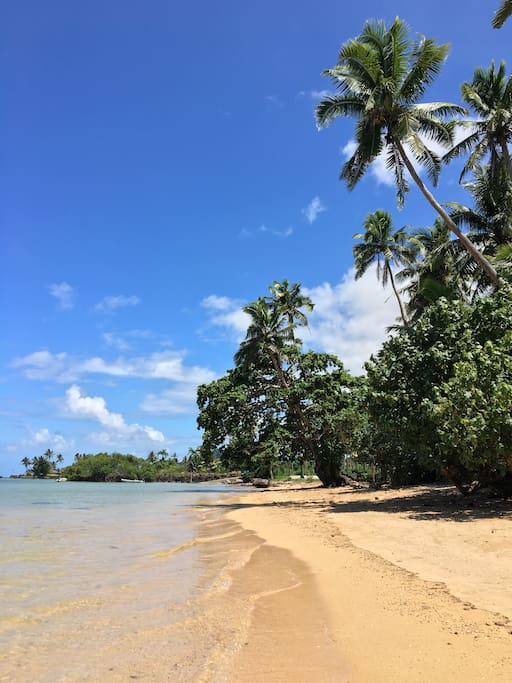 This gorgeous white sand beach is just steps away from your door!