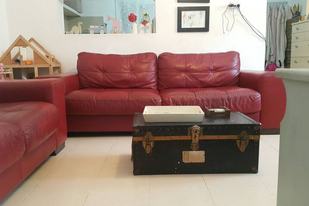 livingroom with leather sofas
