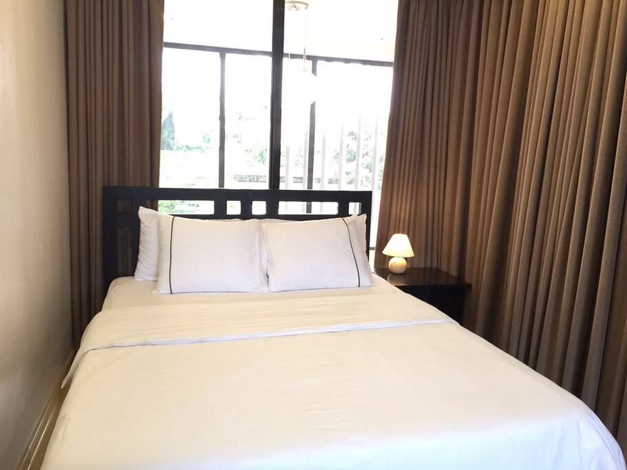 Bedroom with full sunblock curtain