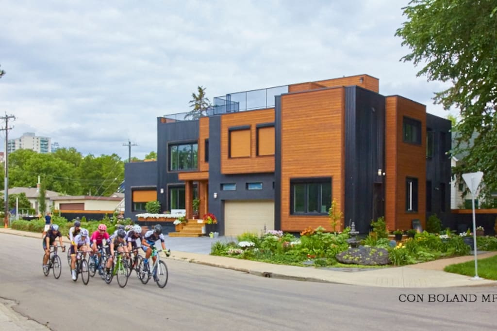 Our home is located in the Heart of Edmonton, on the 35 km long Bike/Ski/Walking. Trail.