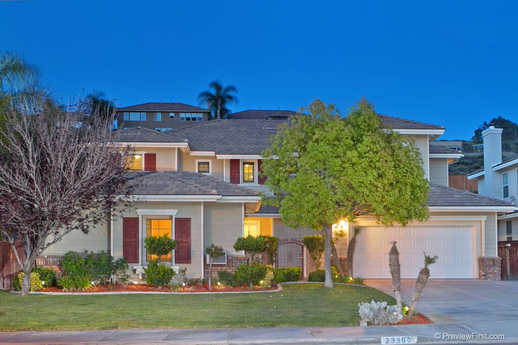 Front view of the house at night