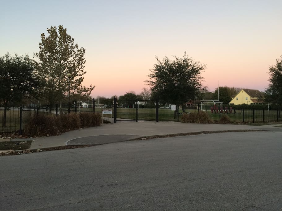 Recreational field and running track across from apartment