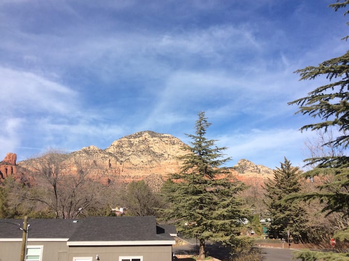 Your view! Chimney Rock to the left and Thunder Mountain straight ahead.