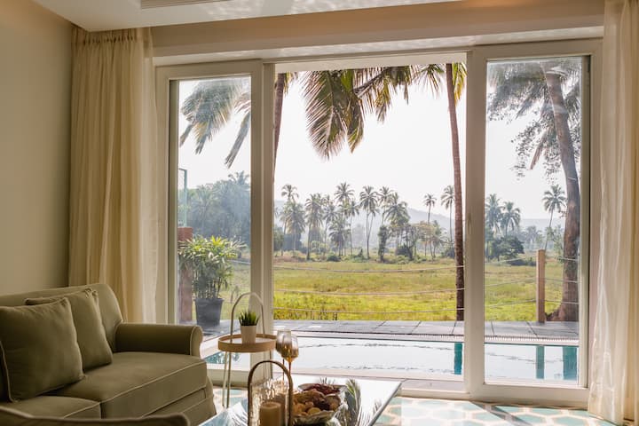 Serene Field Views from the Living Room, Private Infinity Pool & Terrace Deck | Villa La Dolce Vita | 3BR | Fully Serviced