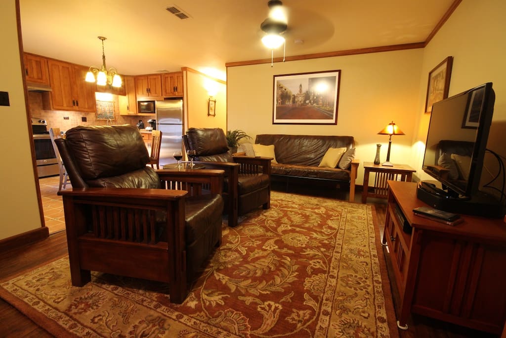 Plush recliners offer style and comfort .