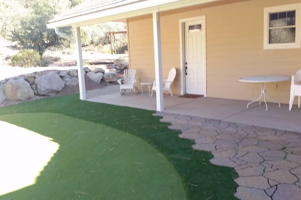 Guest House Porch & Front Door with Putting Green