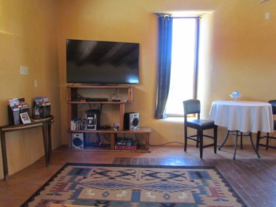 Large Flat screen, PS4, DVD Player, Stereo with Aux cord