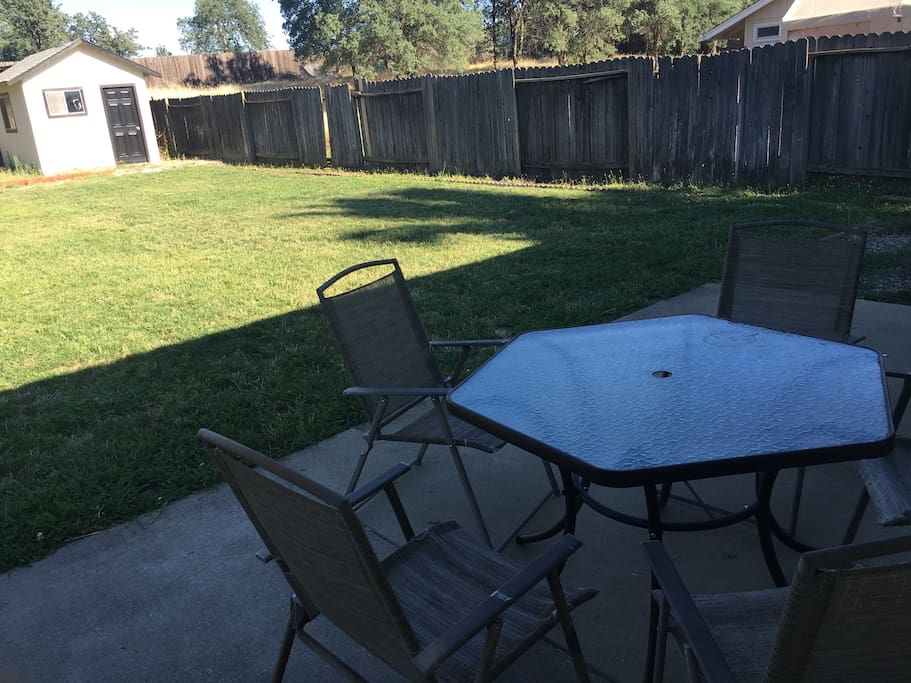 We have a large back yard with patio table and chairs for our guests to use