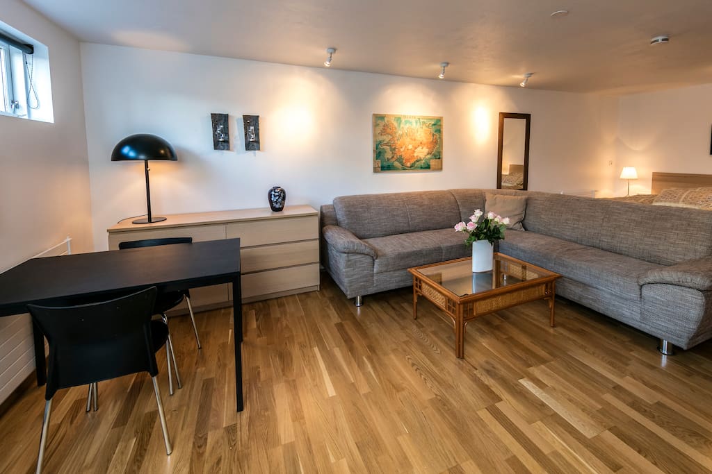 Kitchen table, dresser and couch