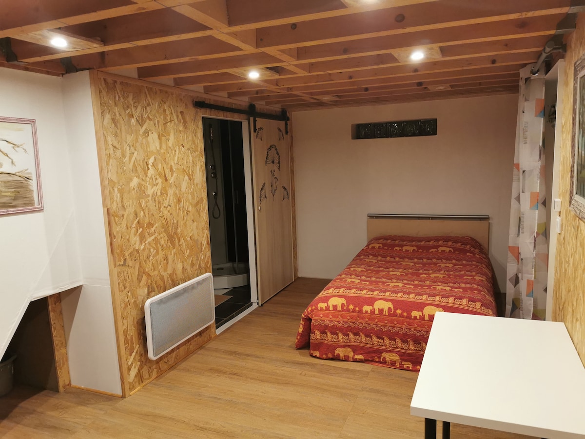 Habitación de abajo con el baño y los inodoros adyacentes