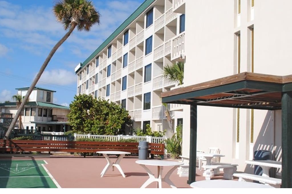 The condo building and activities area.