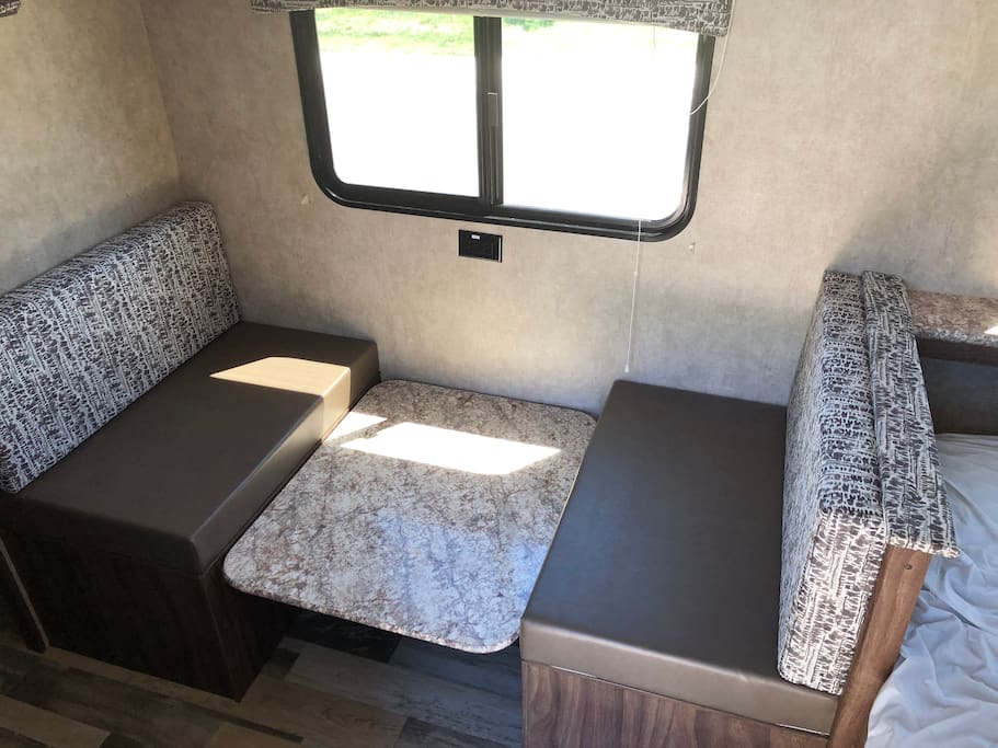 Fold-down table, sleeps one adult comfortably or two small children