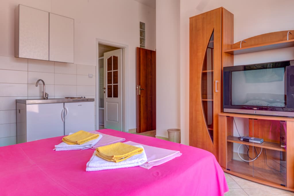 Kitchenette for preparing a quick meal, or you could just lay back and enjoy watching cable TV.