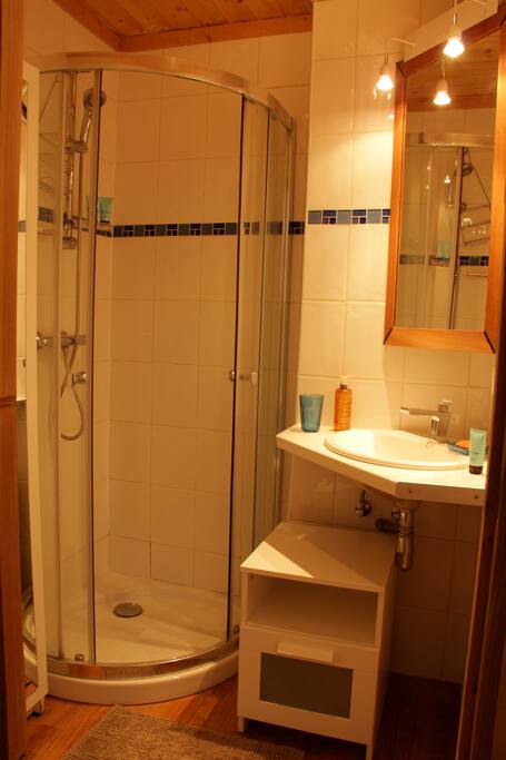 salle de bain,avec grande armoire de rangement,et seche serviettes