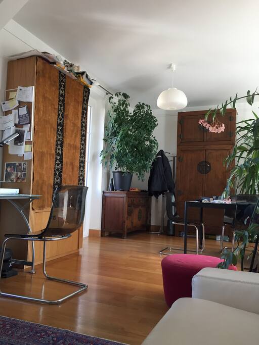 Espace salon, cuisine, bureau.