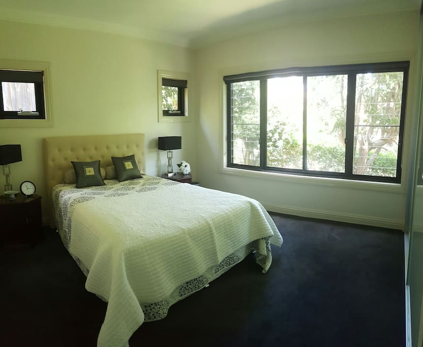 Your private bedroom with a queen bed and plentiful closet space. This space is located in a private wing of the house.