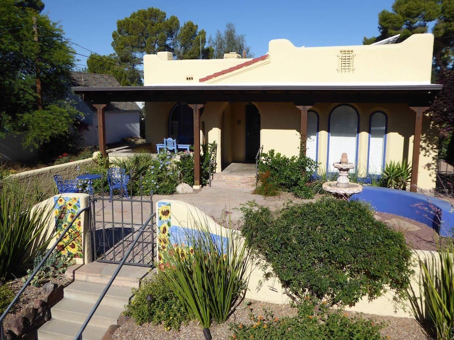 View of the front of the home. The apartment is the orginal house that is rented out through Airbnb. The host lives in the back of the home.