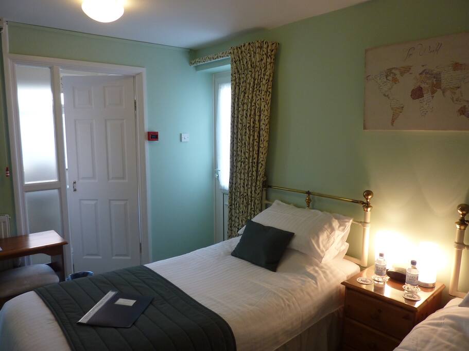 Small Twin room, showing external door to car park