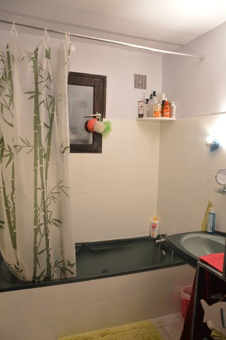 Salle de bain : baignoire.