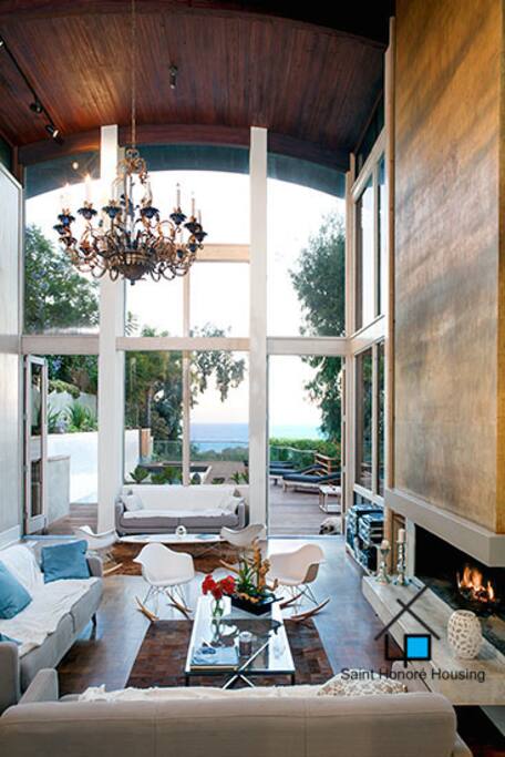 Living Room + Pool and ocean view