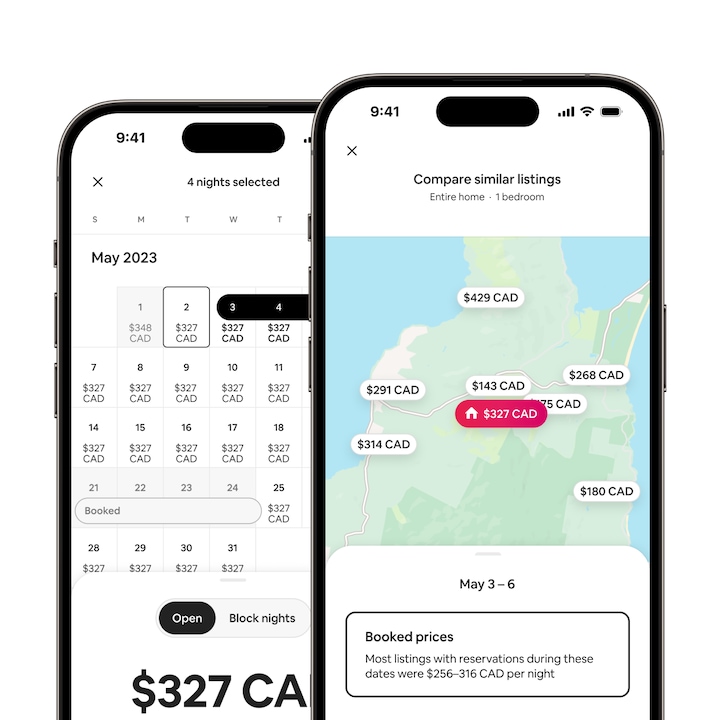 Airbnb app showing the new "compare similar listings" feature.