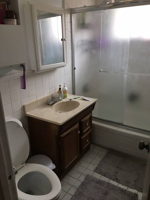 The bathroom is shared. Water pressure in the shower is excellent.