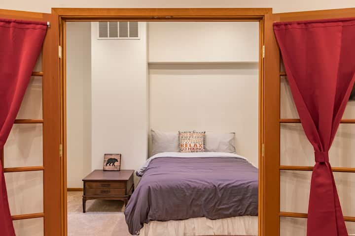 Bedroom features full size bed.