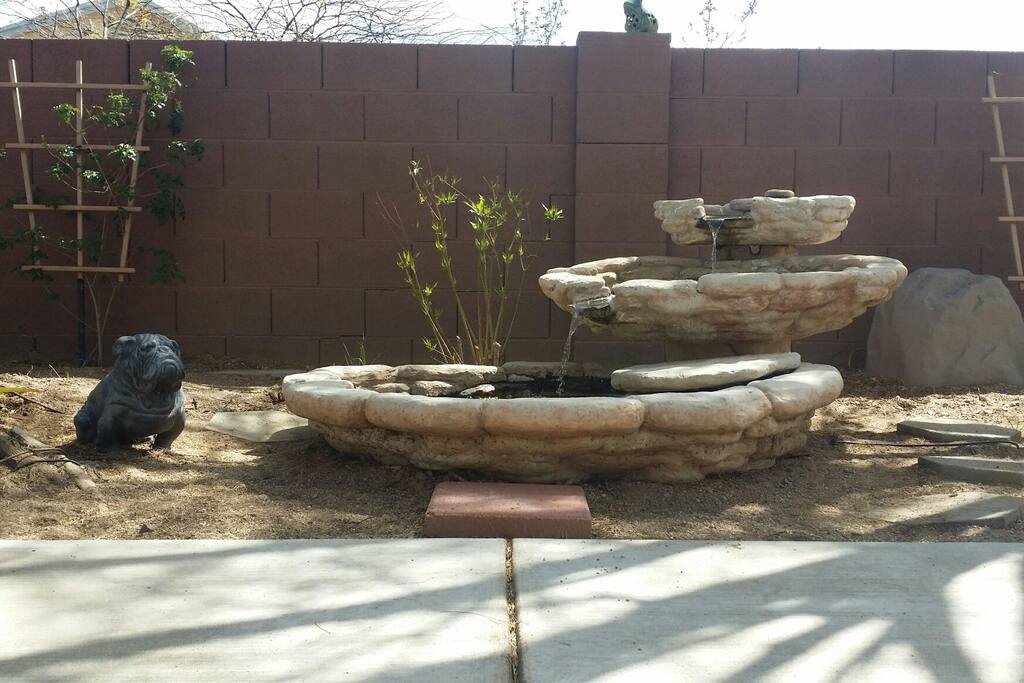 Fountain in the back garden provides a gentle sound to a tranquil enviroment.