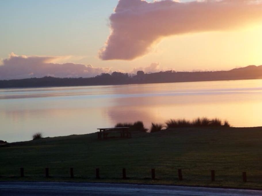 Sunrise across the water from the property