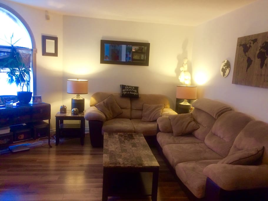 This is our living room with a 48" TV with satellite with a nice view of the lake