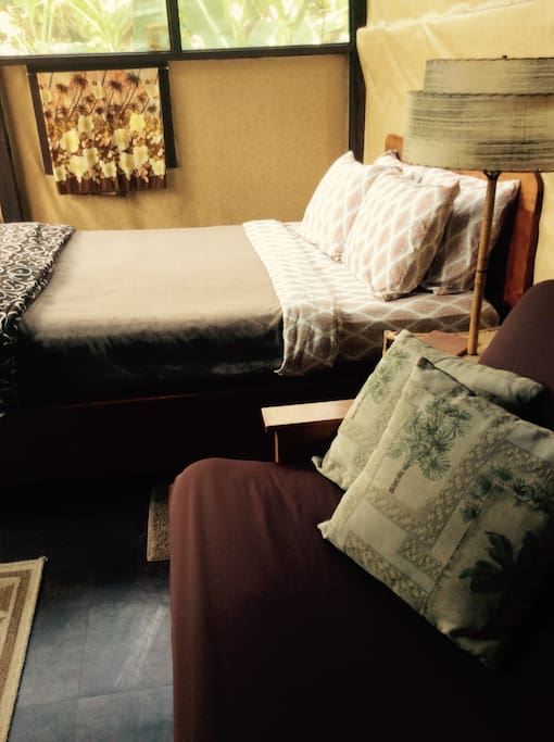 Koa Wood Queen Bed & Futon Couch