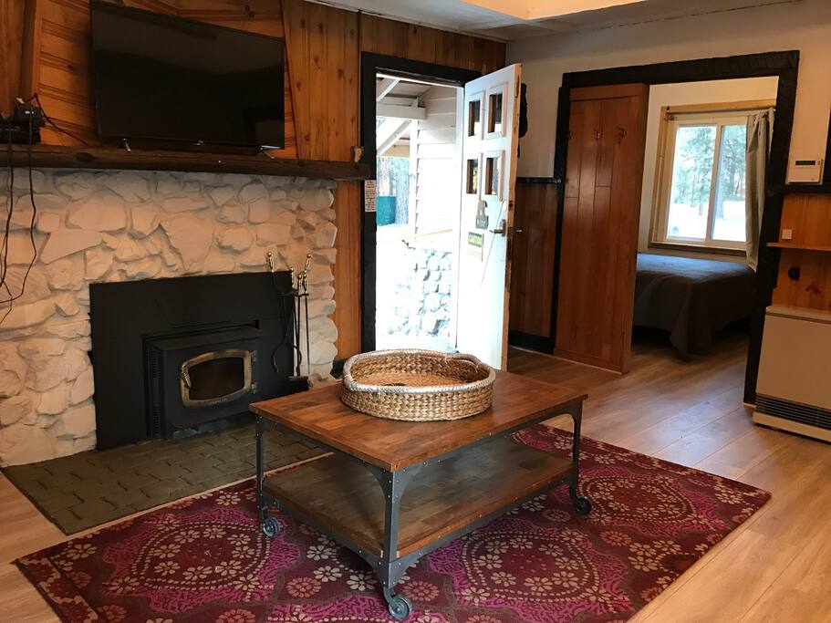 Enjoy watching cable TV by the fire