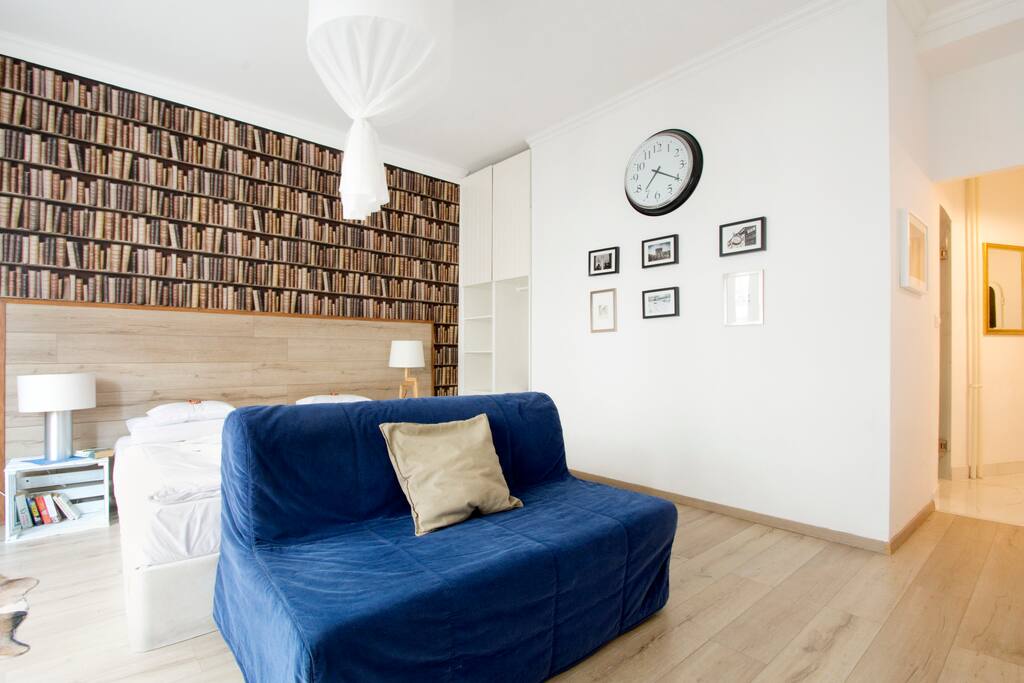blue sofa can be made a 160x200 doublebed for 3. 4. guest