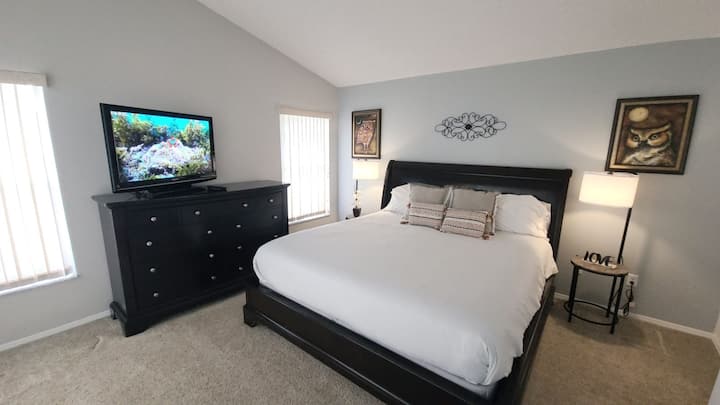 Master with king bed, playpen available