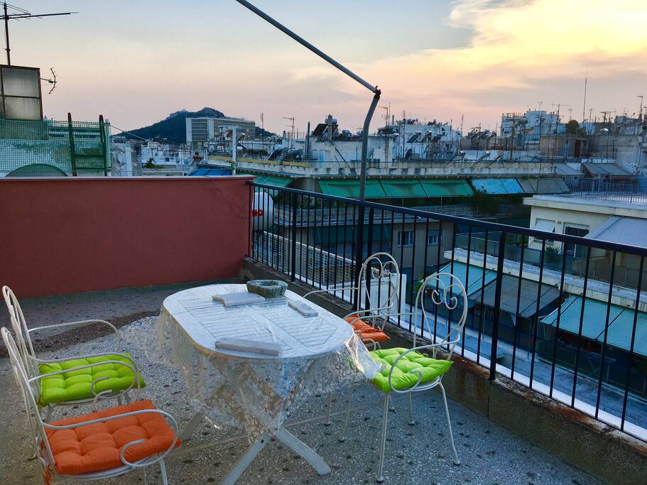 Balcony again just before the sunset -view for romantic souls and not only! (New cushions, too!)