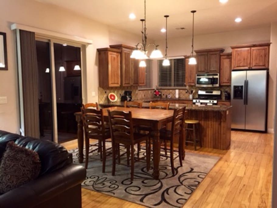 Dining room with 8 person dinner table