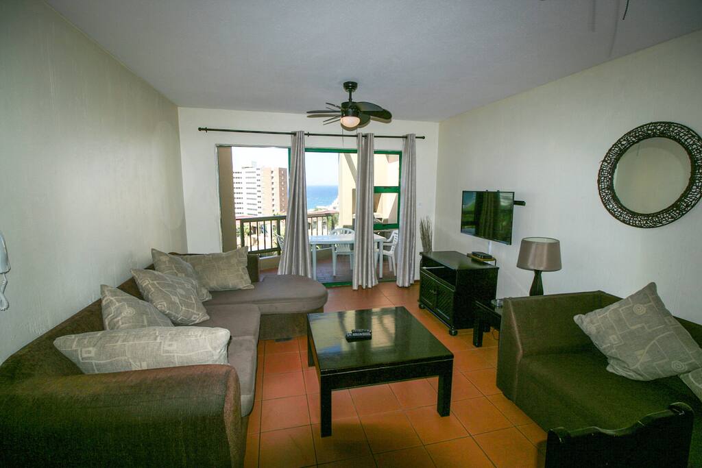 Living Room with flat screen TV, picture from from another angle.