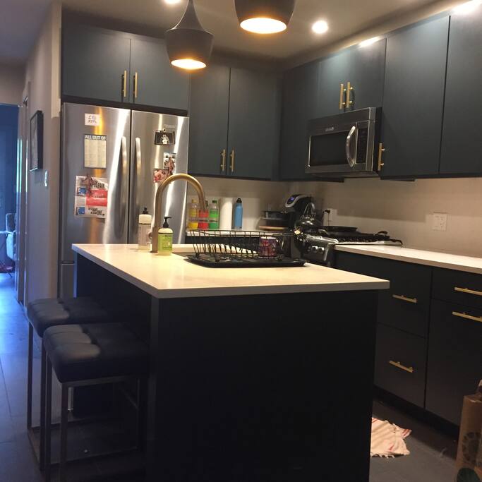 Garden-level kitchen with counter seating