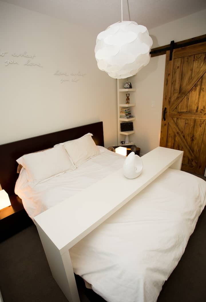 Brand new queen size mattress on European platform bed