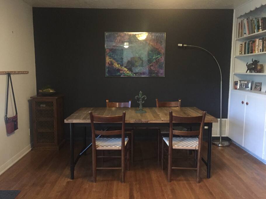 Dining room table across from living room