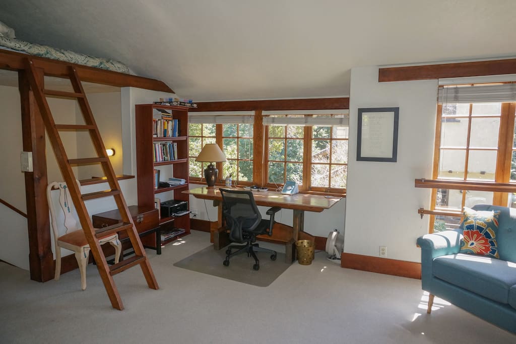 Spacious areas for working, lounging, sleeping. Sunshine through French windows.